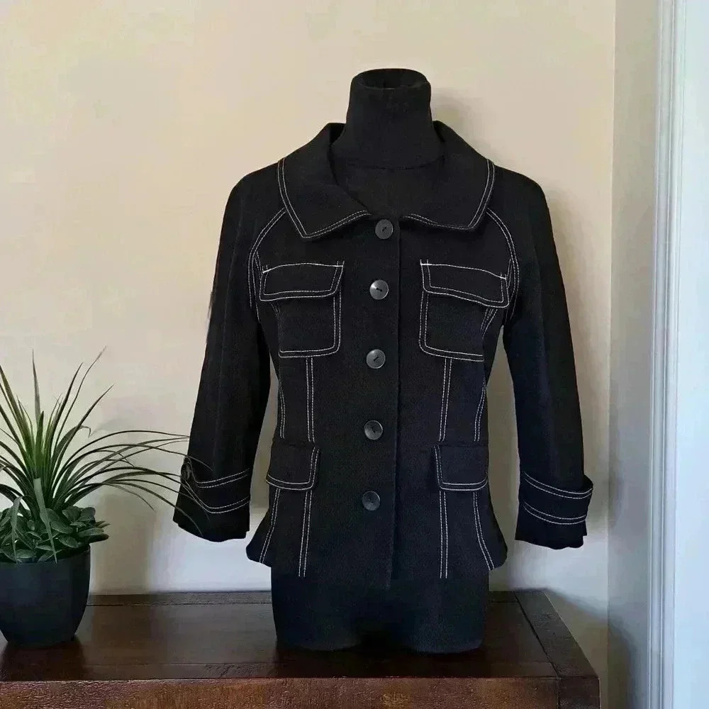 ❤️ Joe Fresh Black Blazer Jacket with White  Stitching Size 6